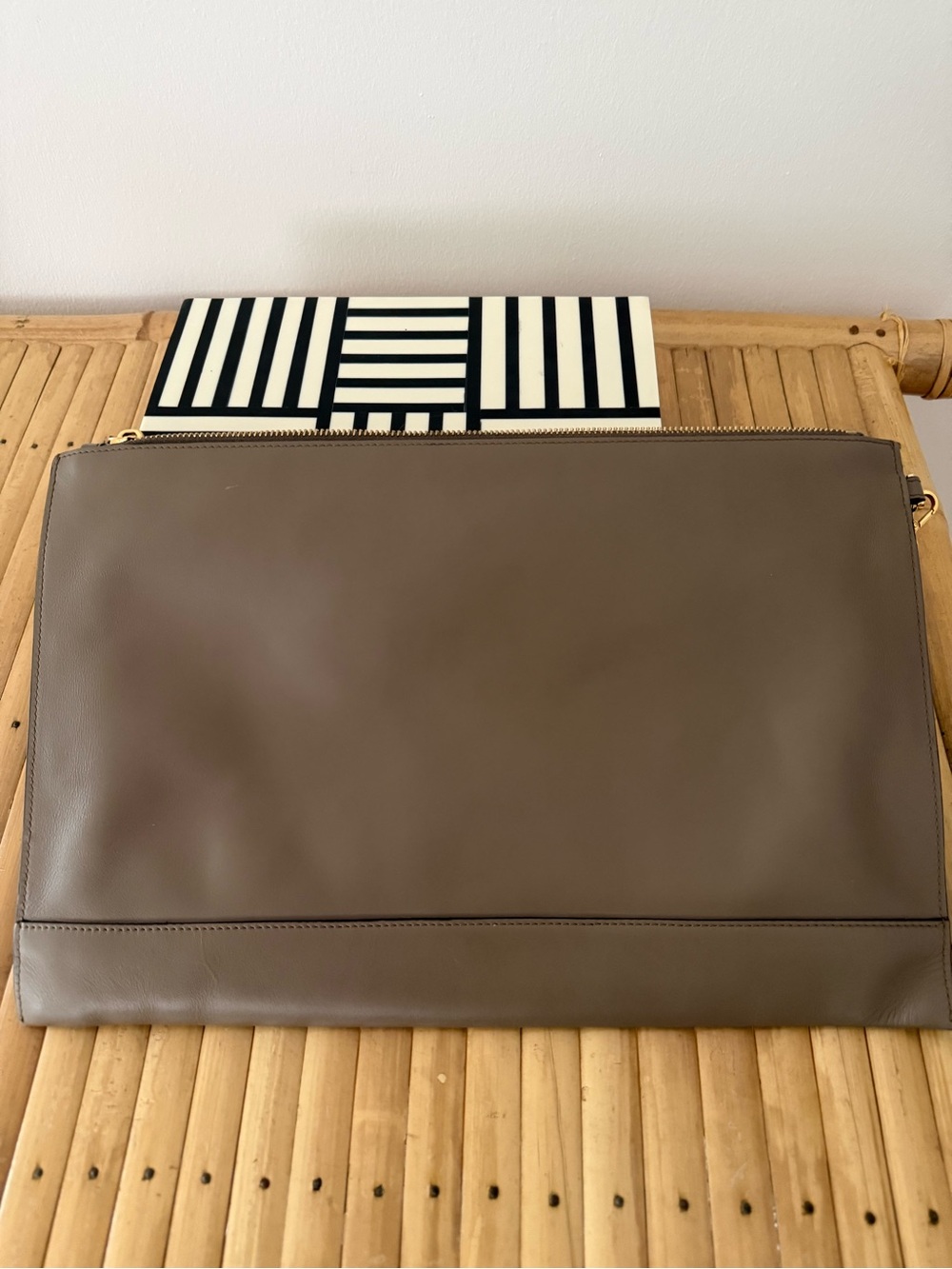 Fendi Taupe Leather Clutch with Snakeskin Logo and Gold Hardware - Picture 8 of 9